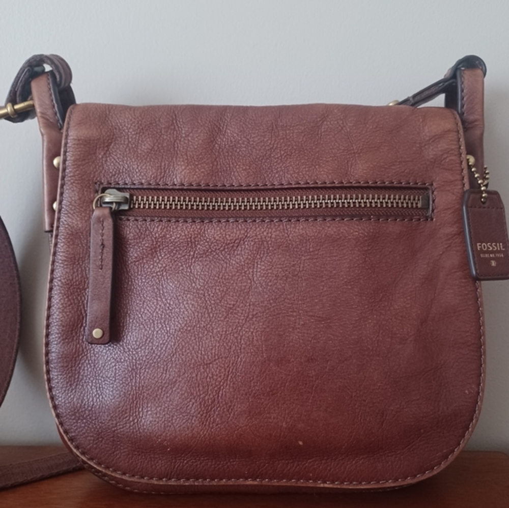 FOSSIL Brown Leather Crossbody Bag - Picture 1 of 14